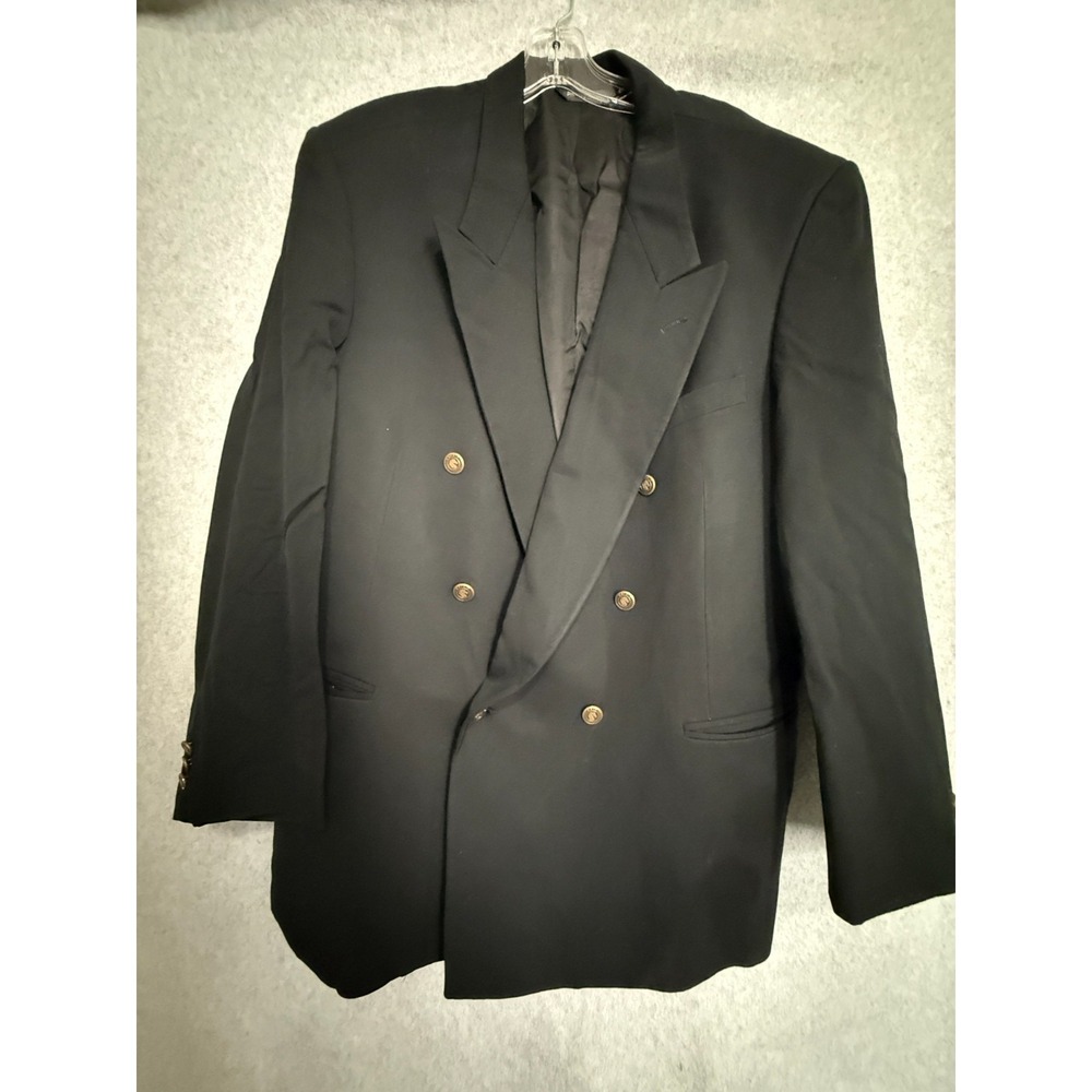 Pierre Cardin Blazer Men's 46R Black Double Breasted Gold Buttons USA Made